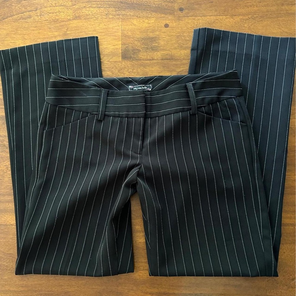 VTG Y2K My Michelle Low Rise Black Pinstripe Pants Trousers Office Siren size 7